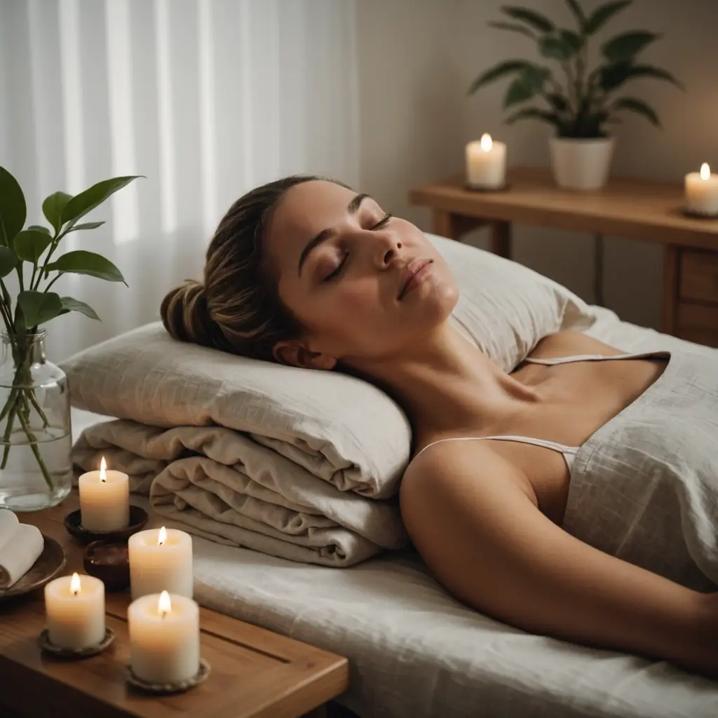 Ragazza sdraiata su lettino in studio di naturopatia a Monza durante preparazione al trattamento