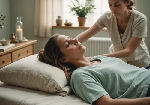 Ragazza sdraiata con naturopata a Monza pronta per iniziare trattamento naturale