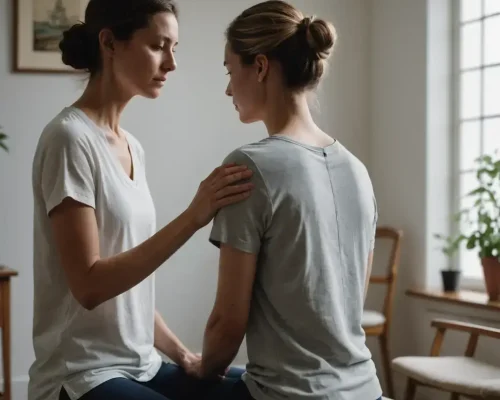 Operatore mentre esegue un trattamento di digitopressione sui punti energetici del corpo