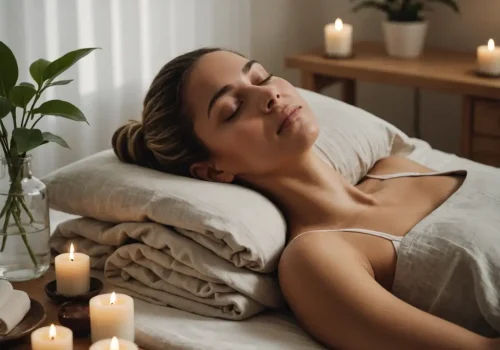 Ragazza sdraiata su lettino in studio di naturopatia a Monza durante preparazione al trattamento